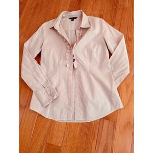 Tommy Hilfiger 100% Cotton Button Up Blouse, ruffled placket, Blush, Small